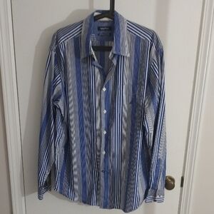 Nautica Men's Navy and White Striped Dress Shirt